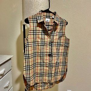 Burberry Check Plaid Sleeveless Cotton poplin Shirt